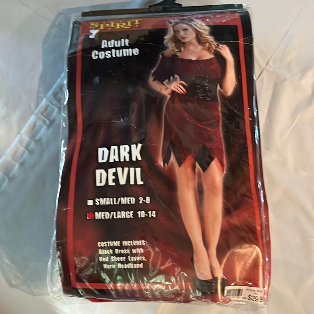 DEVIL red DRESS Halloween costume BLACK corset wide stretchy shoulder women’s Lg